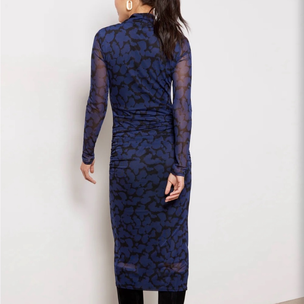 Evereve Blue Ruched Bodycon Dress Mock Neck Long Sleeve